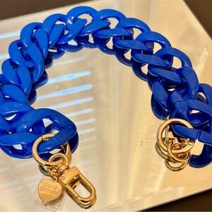 Gold Blush Blue Acrylic Link bag chain with Gold Accents